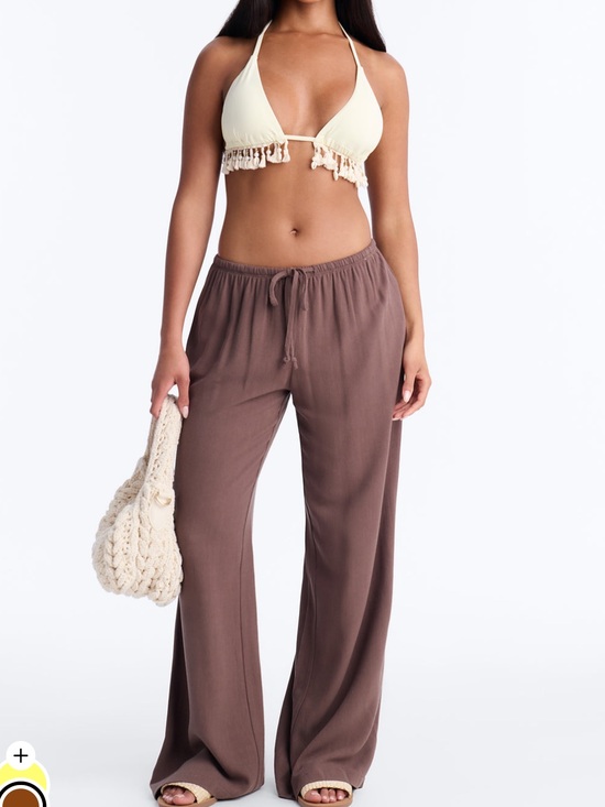 Pants - Chocolate Low Rise Linen Wide Leg Pants